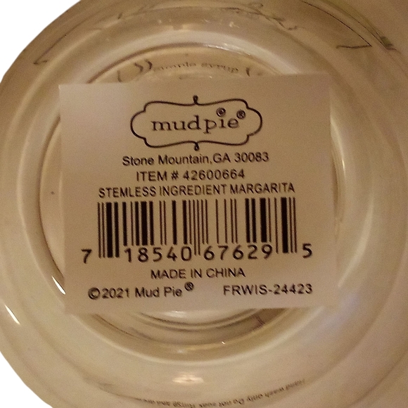 Mud Pie 4 NWT Footed Stemless Margarita Recipe Clear Glass 4" Tall x 5" Diameter - Picture 5 of 7
